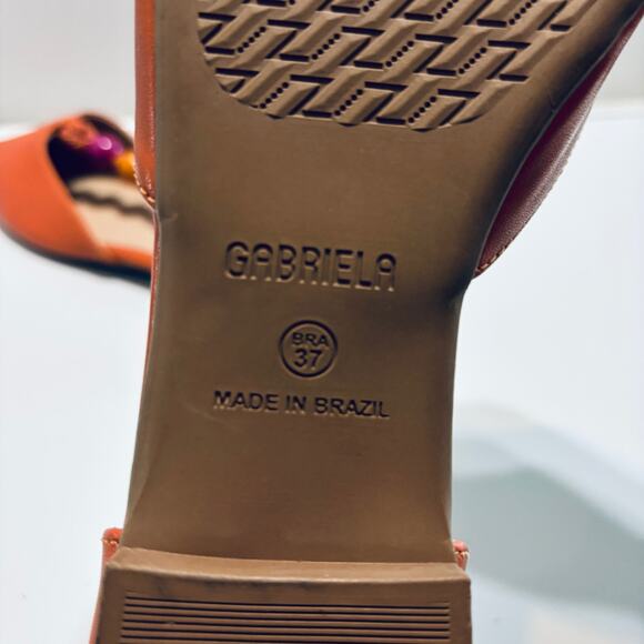 Gabriela Pumpkin Orange Beads Pointed Toe Flats Size BRAZIL 37 US 8 - Picture 11 of 12